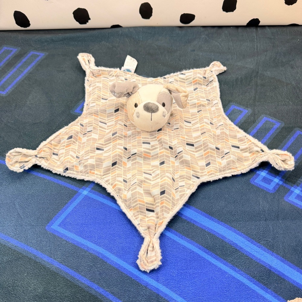 Mary Meyer Puppy Dog Lovey Security Blanket Chevron Star Knotted Corners 16"